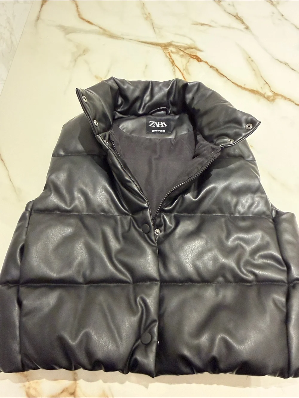 Zara girls Black Faux Leather Puffer Vest
